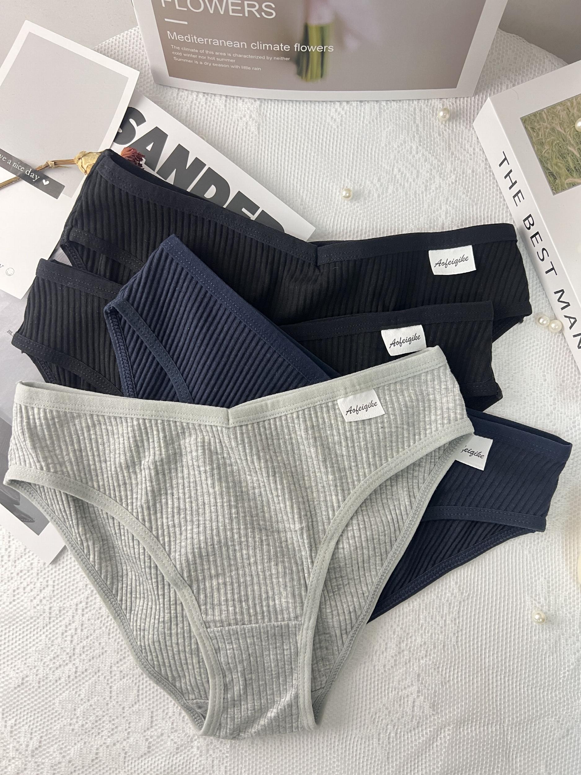 4 Pcs Women's Ribbed Hip lifting Bikini Panties Cotton Lingerie