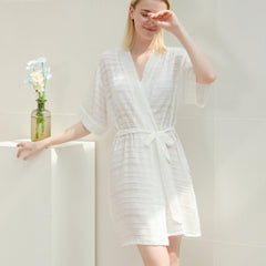 Chiffon Short Sleeve Night Robe V Neck House Robe