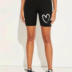 Heart Print Workout Shorts High Waist Yoga Shorts Women's Activewear