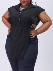 Y2k Blouse Cap Sleeve Button Up Turn Down Collar Top
