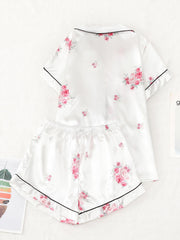 Floral Print Pajama Set Short Sleeve Top & Bow Shorts