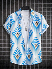 Boho Print Men's Casual Short Sleeve Shirt for Summer Vacation