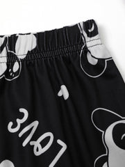 Panda Print Lounge Set Short Sleeve Crew Neck Top & Shorts & Pants