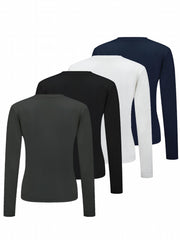 4pcs Long Sleeve Round Neck Warm T Shirt Solid Base Layer Top