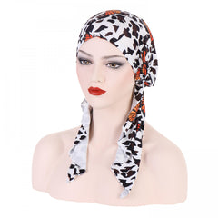 Butterfly Print Turban Cap Lace Up Headwrap Casual Beanie Elastic Head Scarf