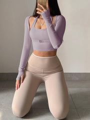 Quick Drying 2 in 1 Crop Top with Thumb Holes for Women's Yoga