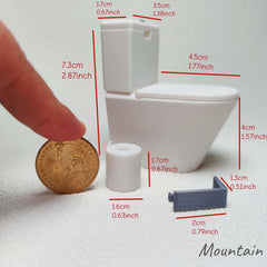 1:12 Scale Mini Toilet Set with Tissue Holder for Dollhouse Bathroom Decor
