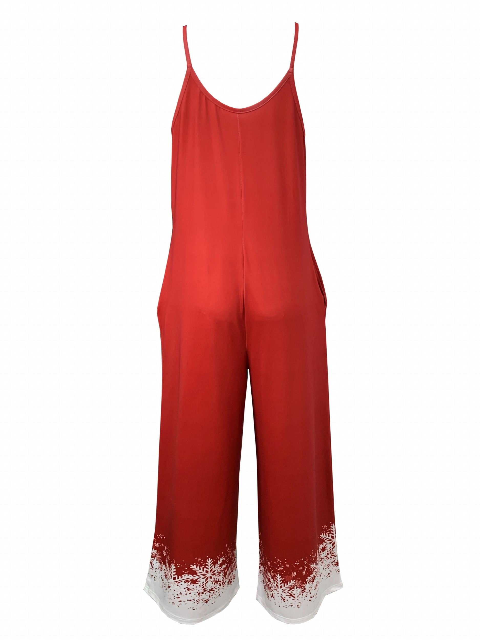 Christmas Jumpsuit Women's Wide Leg Cami Jumpsuit With Pockets