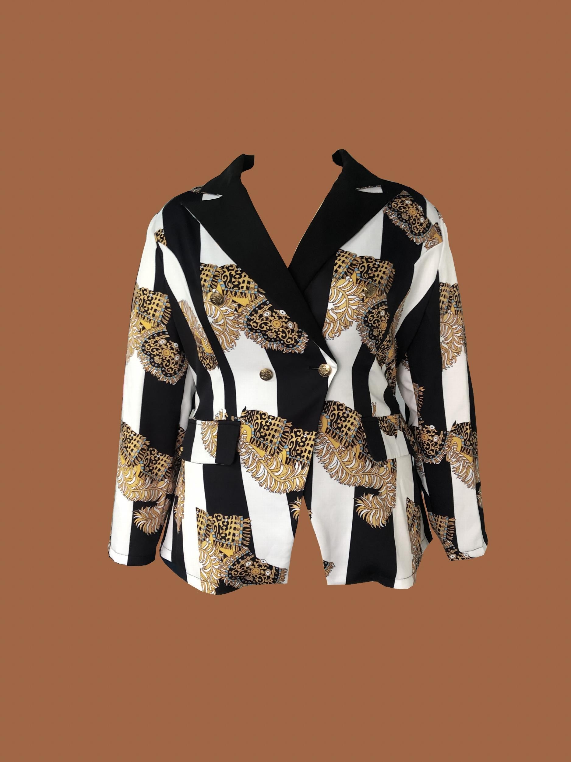 Colorblock Graphic Print Boho Blazer