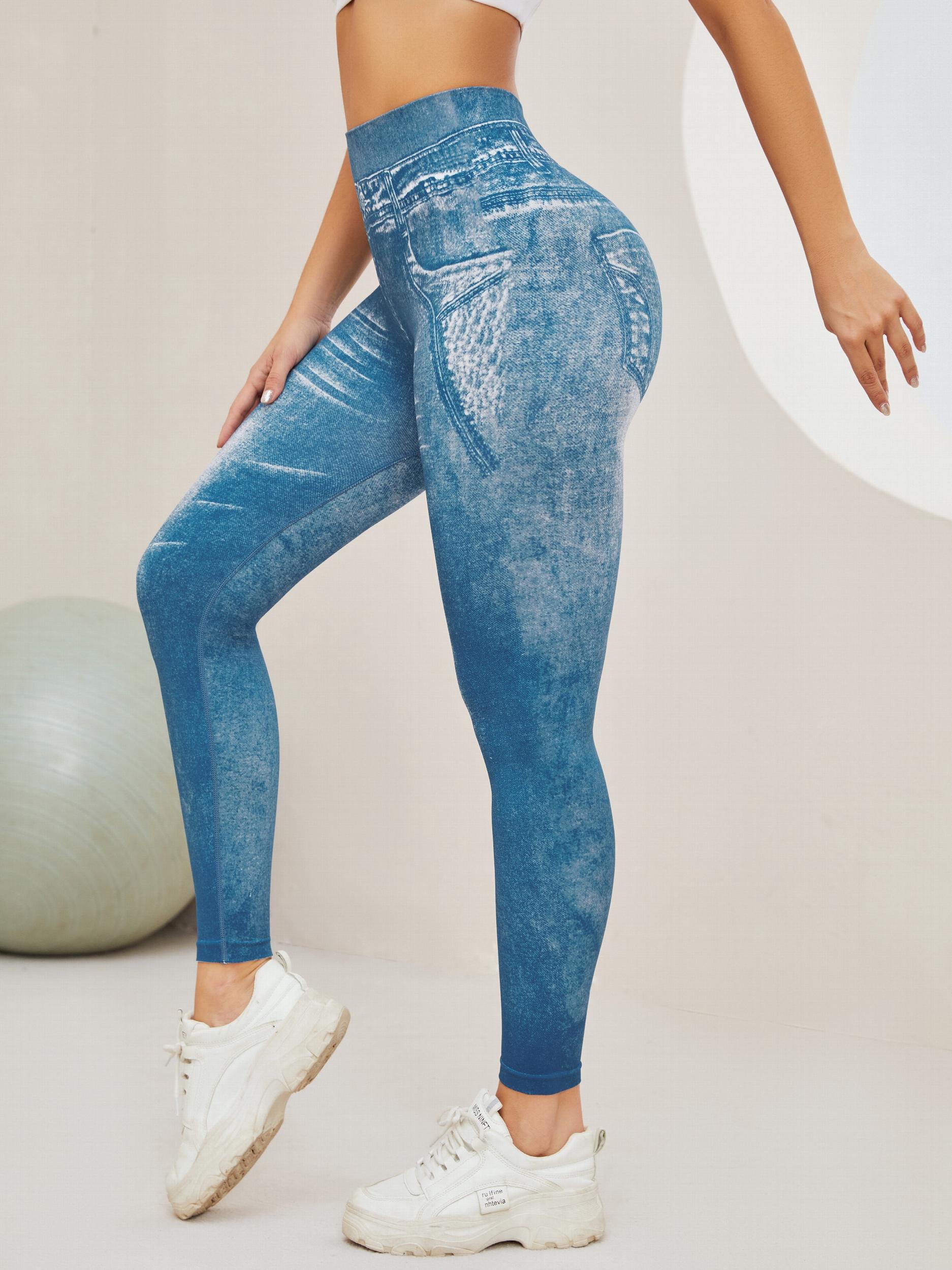 Denim Print Seamless Yoga Leggings High Waist High Stretch Outwear Sports Tights