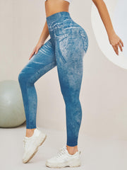 Denim Print Seamless Yoga Leggings High Waist High Stretch Outwear Sports Tights