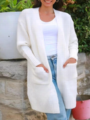 Solid Open Front Cardigan With Pockets