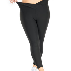Solid High Stretch Leggings with Cross Waist