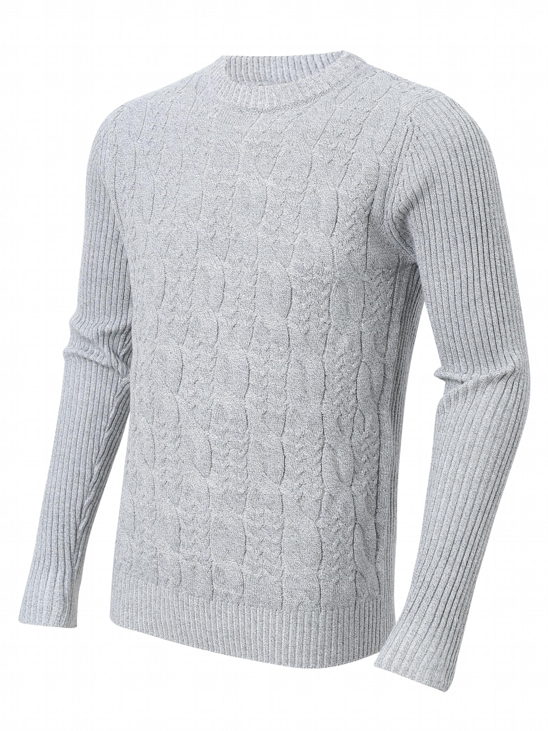 Solid Cable Sweater Men's Warm Crew Neck Pullover For Fall Winter