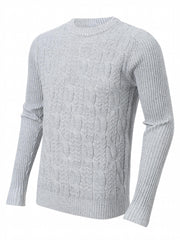 Solid Cable Sweater Men's Warm Crew Neck Pullover For Fall Winter