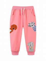 Girls' Cartoon Dogs Embroidered Joggers Sweatpants for 2-7 Years