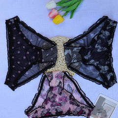3pcs Butterfly & Polka Dot Briefs Sheer Mesh Panties Women's Lingerie