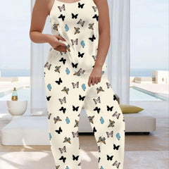 Butterfly Print Cami Top & Wide Leg Pants Pajamas Set