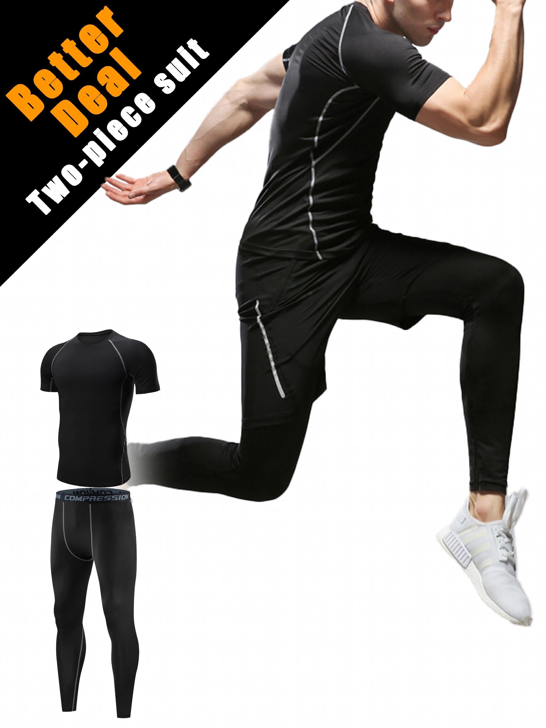 Men's Compression Athletic Tracksuit Short Sleeve Jersey And Leggings
