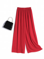 Ruched Wide Leg Pants Elastic Waist Summer Casual Solid