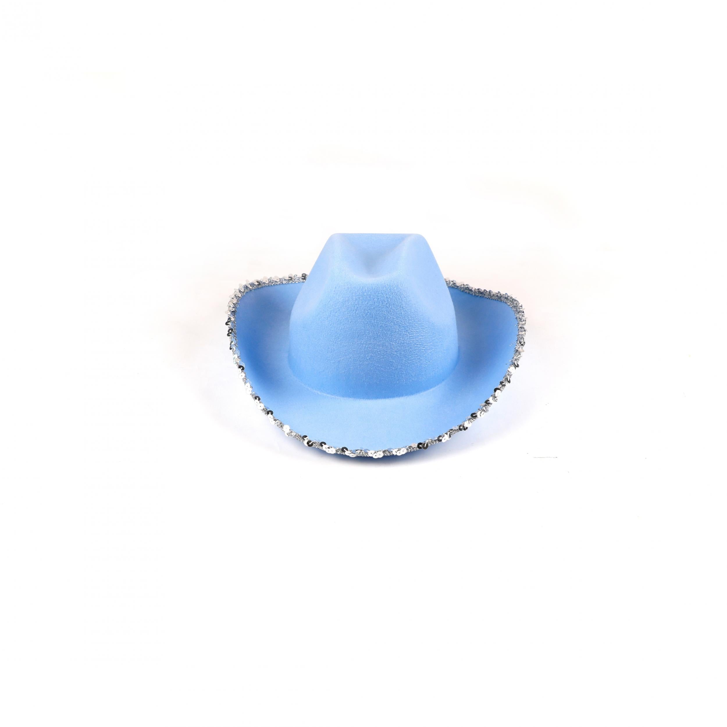 Sequin Decor Cowboy Hat Western Jazz Cowgirl Hat Punk Rolled Brim Fedora Cap