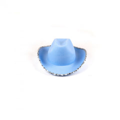 Sequin Decor Cowboy Hat Western Jazz Cowgirl Hat Punk Rolled Brim Fedora Cap