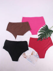 5 Pack Plus Size Floral Jacquard Mid Waisted Stretch Briefs Set
