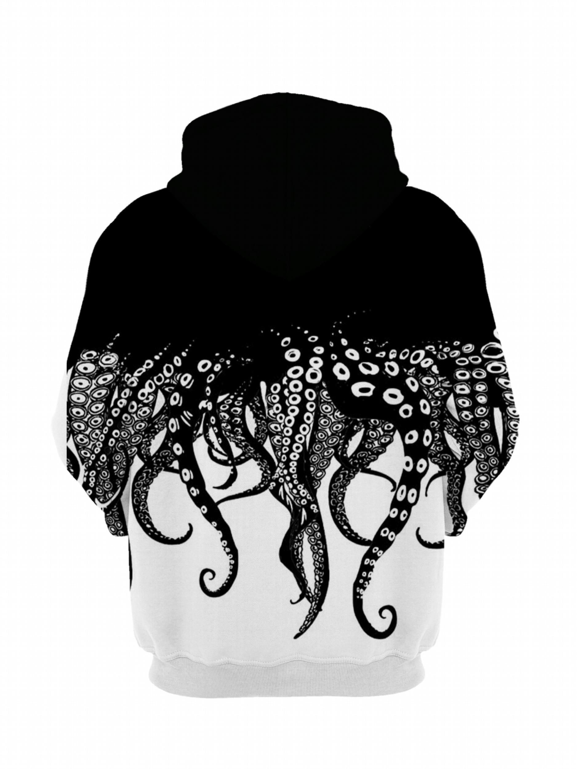Octopus Print Hoodie Men's Graphic Block Hooded Sweatshirt