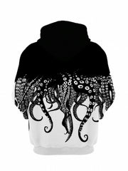 Octopus Print Hoodie Men's Graphic Block Hooded Sweatshirt