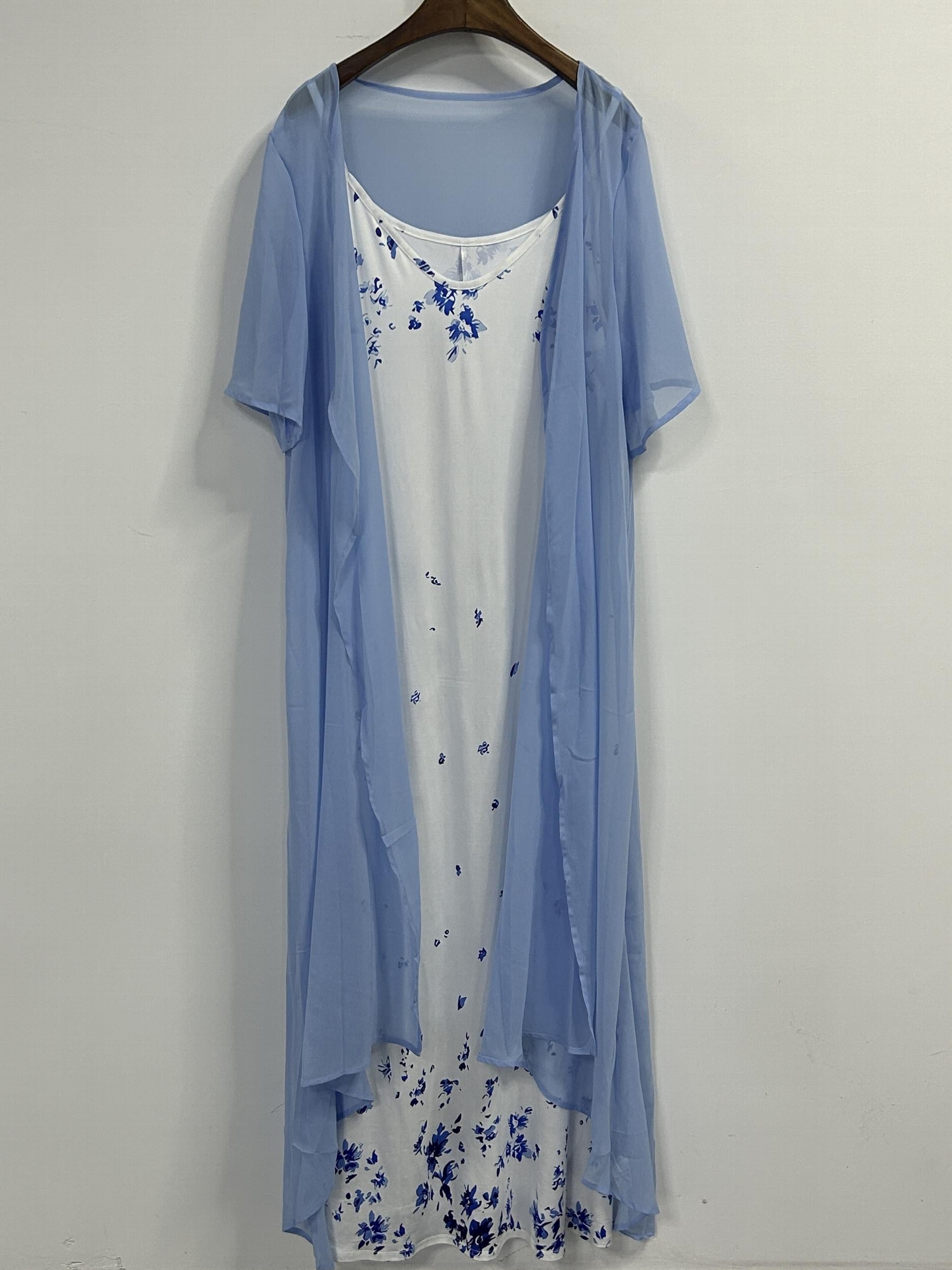 Women's Plus Floral Print Cover Up & Dress Two Piece Set