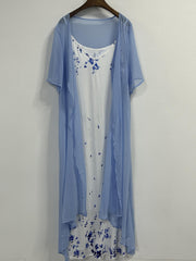 Women's Plus Floral Print Cover Up & Dress Two Piece Set