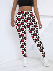 Heart & Spade Print Skinny Leggings Stretchy Women's Clothing