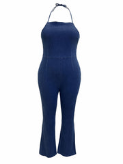Sexy Denim Jumpsuit Halter Neck Slim Fit Overalls