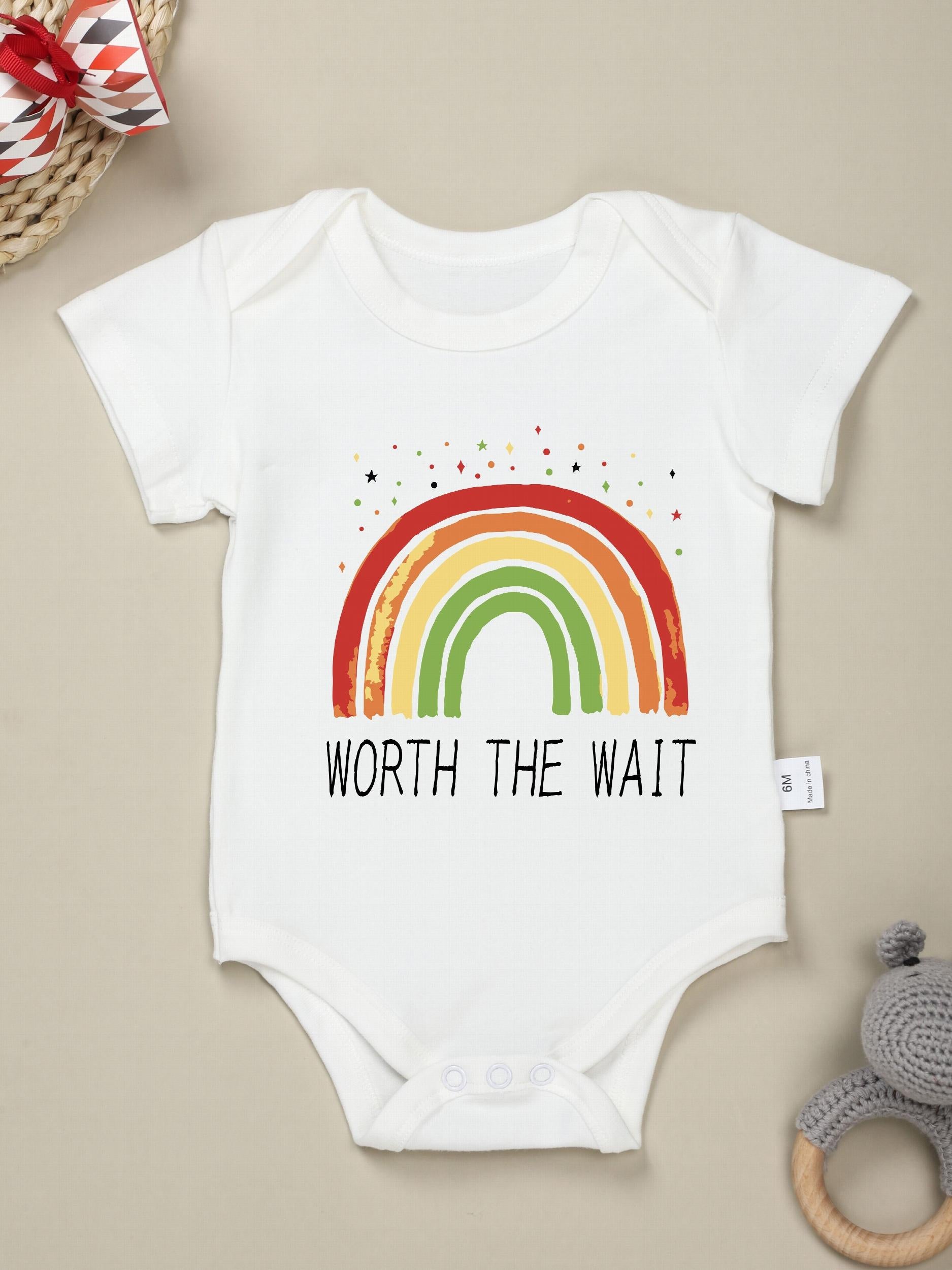Baby Girls Worth The Wait Rainbow Graphic Print Short Sleeve Onesie