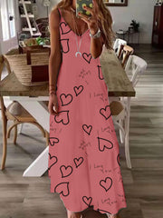 Casual Dress Women's Plus Heart & Letter Print V Neck Maxi Cami Dress