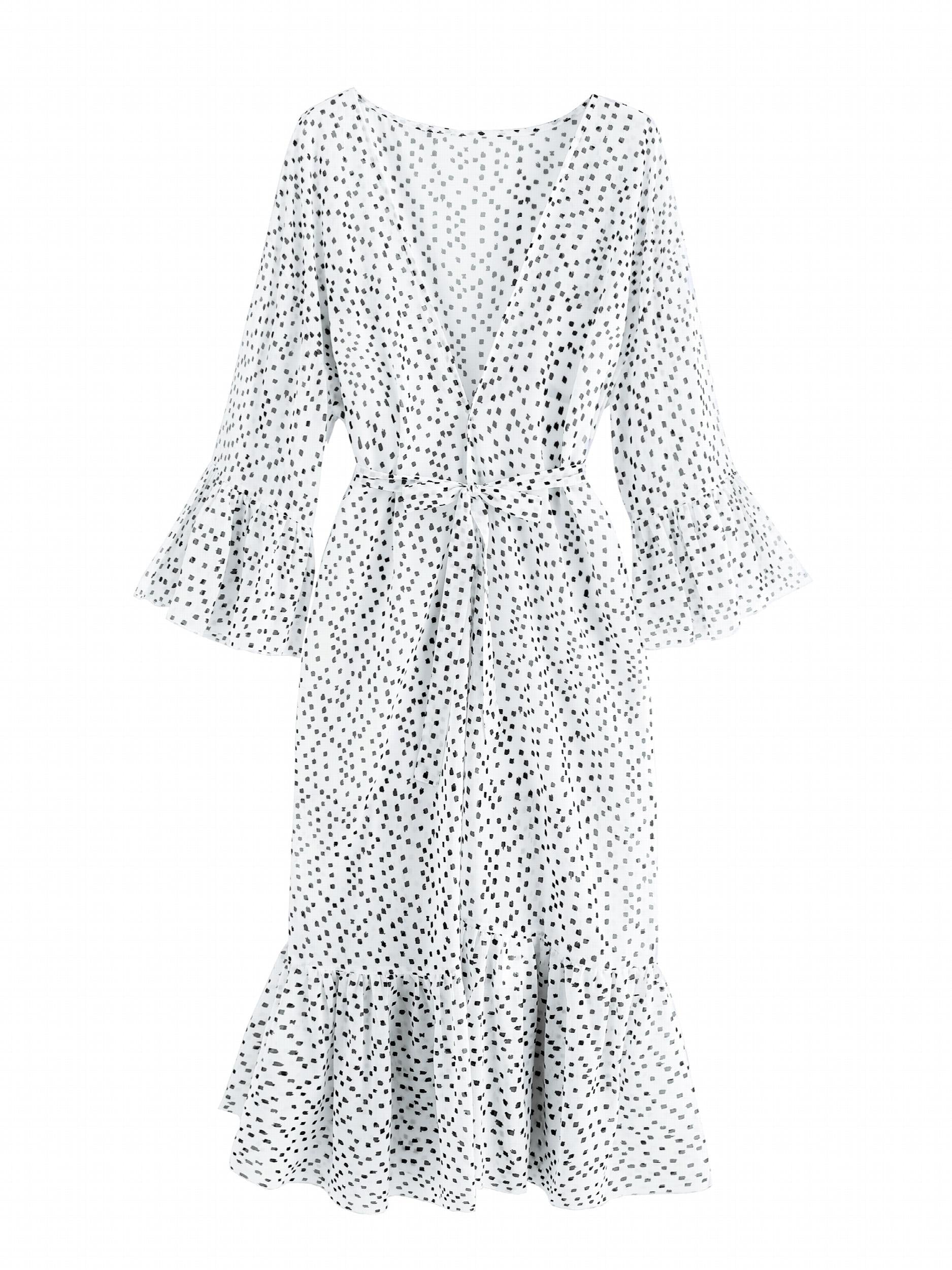 V Neck Loose Fit Ruffle Cover Up Shirt Beachwear Kimono