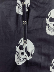Skull Print Button Front Jumpsuit Long Sleeve Slim Fit Women's Clothing