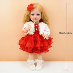 22 Inch Vinyl Doll with Golden Hair and Eyes Soft Body Pink Dress