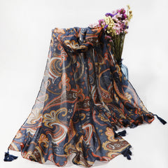 Paisley Print Boho Scarf Vintage Tassel Shawl