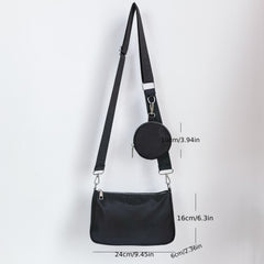 2Pcs Square Nylon Bag Set - Small Shoulder Bag with Coin Purse
