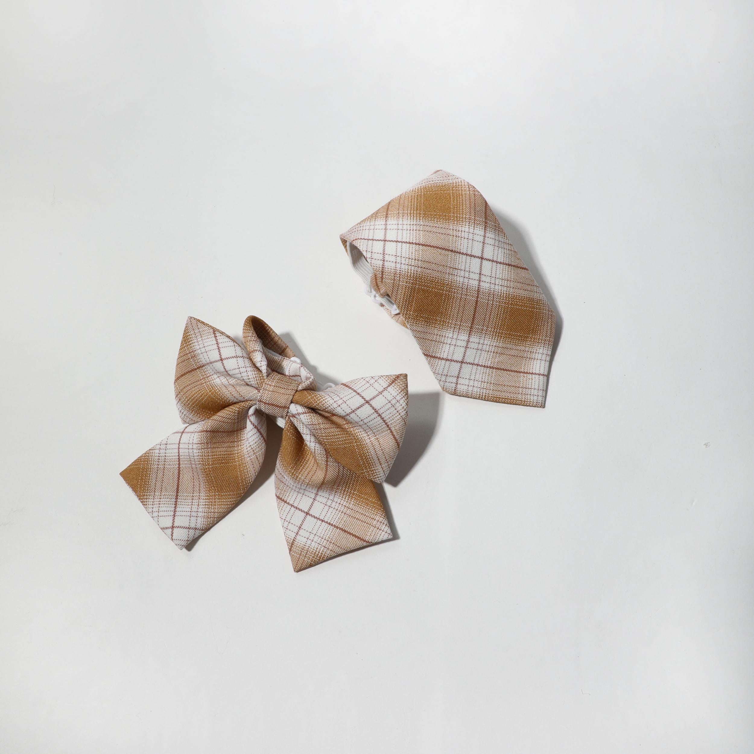 2pcs Plaid Bow Tie Neck Tie Orange Bow Tie For Women Dress Shirt