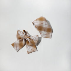 2pcs Plaid Bow Tie Neck Tie Orange Bow Tie For Women Dress Shirt