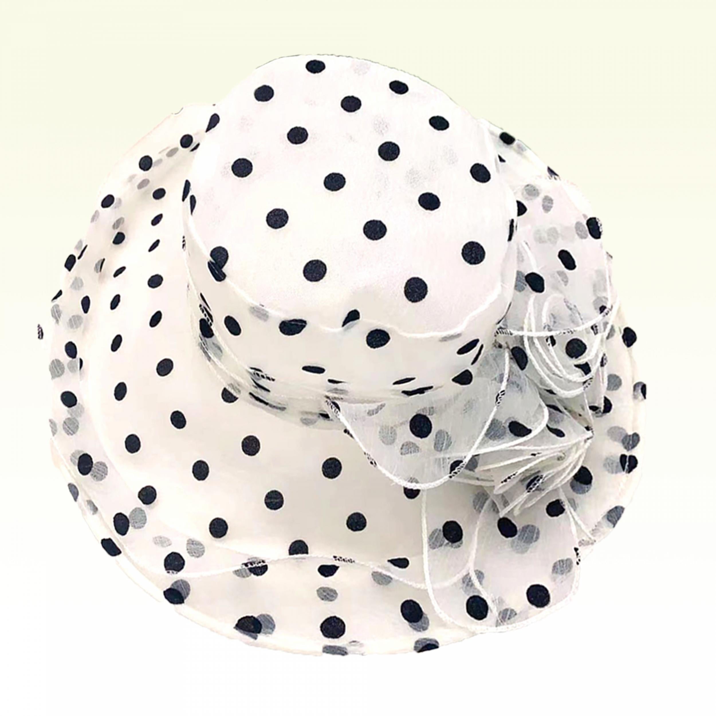Polka Dot Organza Sun Hat Wide Brim Lace Ruffles Derby Hat