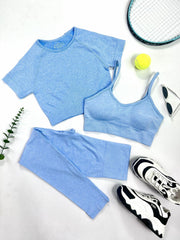 3pcs Yoga Workout Set Sports Bra Crop Top Leggings Women's Activewear