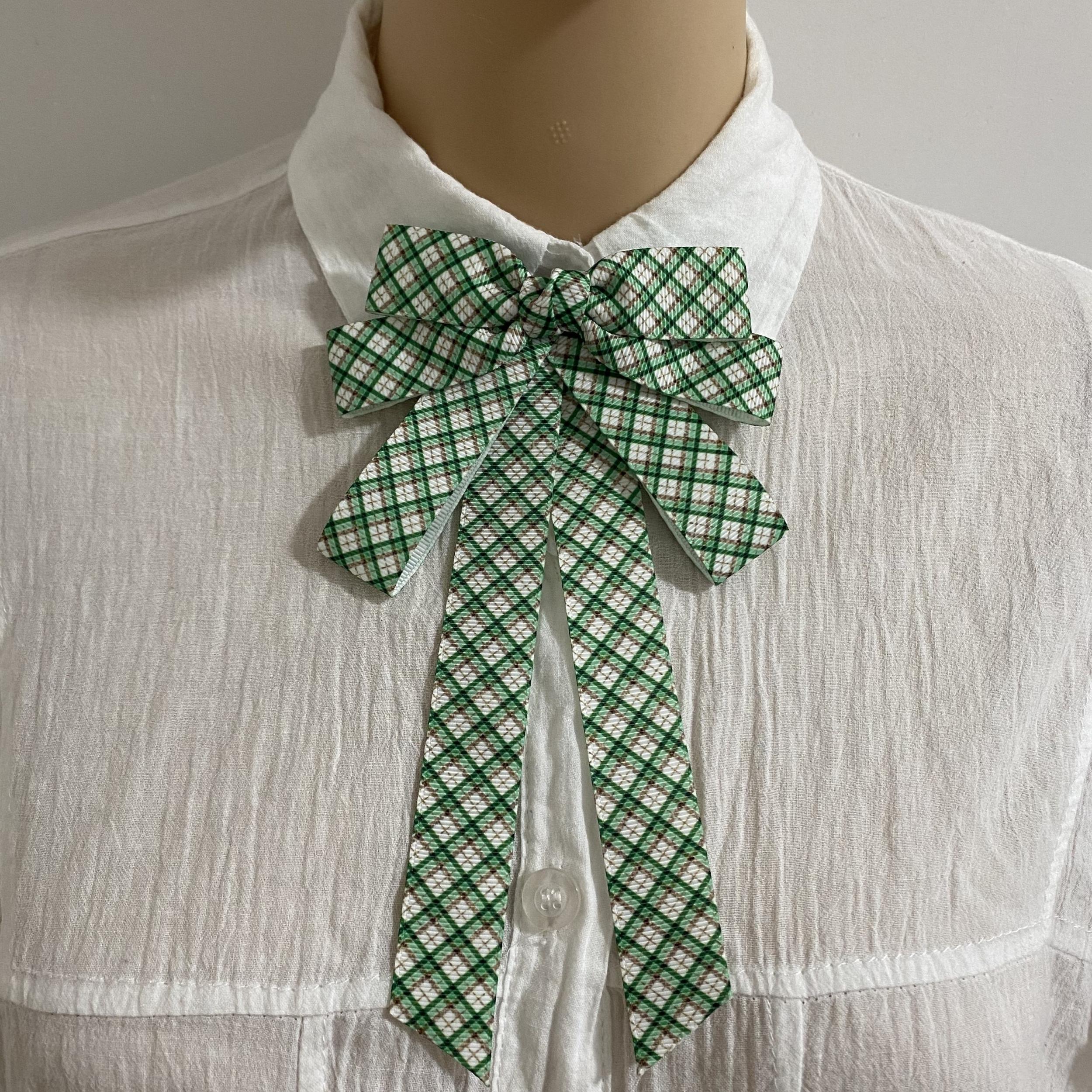 Green Plaid Bow Tie Three Layer Brooch Neck Ties