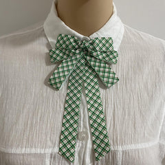 Green Plaid Bow Tie Three Layer Brooch Neck Ties
