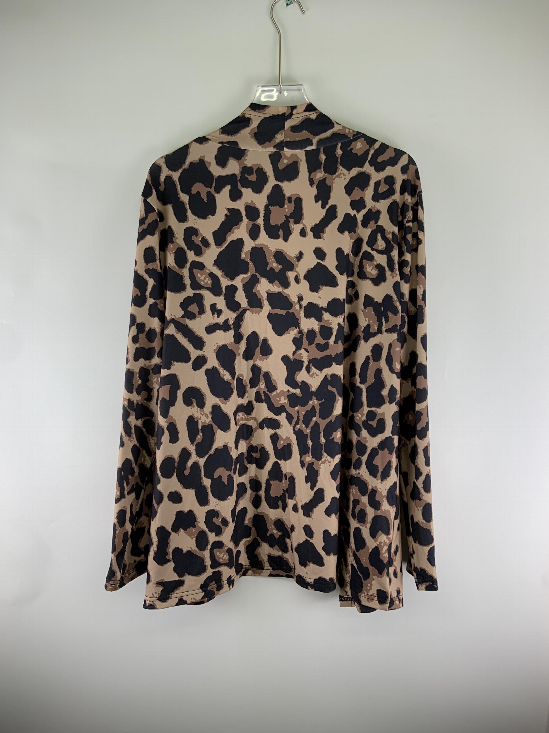 Leopard Print Long Sleeve Open Front Cardigan With Pockets
