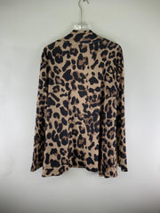 Leopard Print Long Sleeve Open Front Cardigan With Pockets