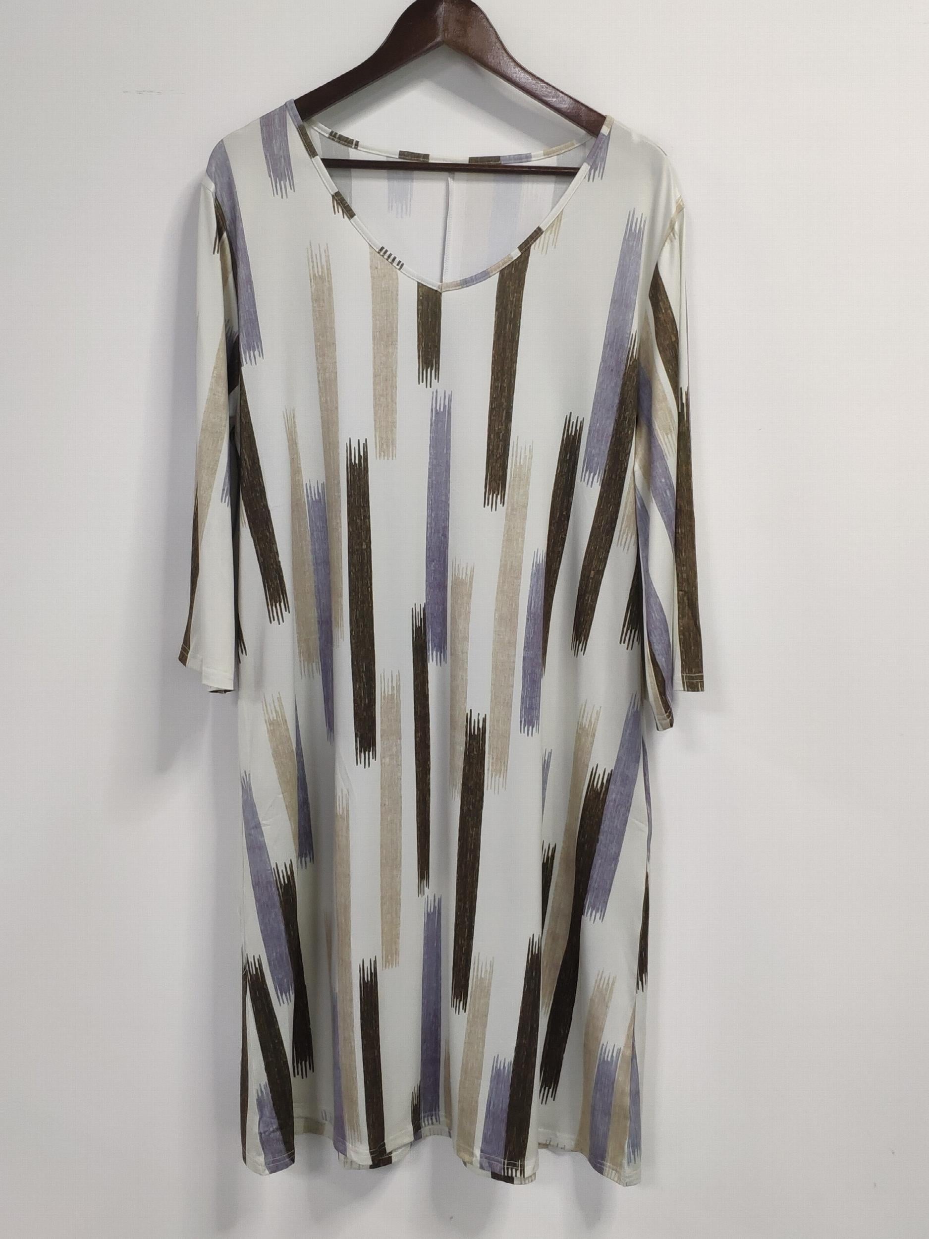 Women's Plus Stripe Print V Neck Long Sleeve Dress