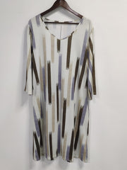 Women's Plus Stripe Print V Neck Long Sleeve Dress